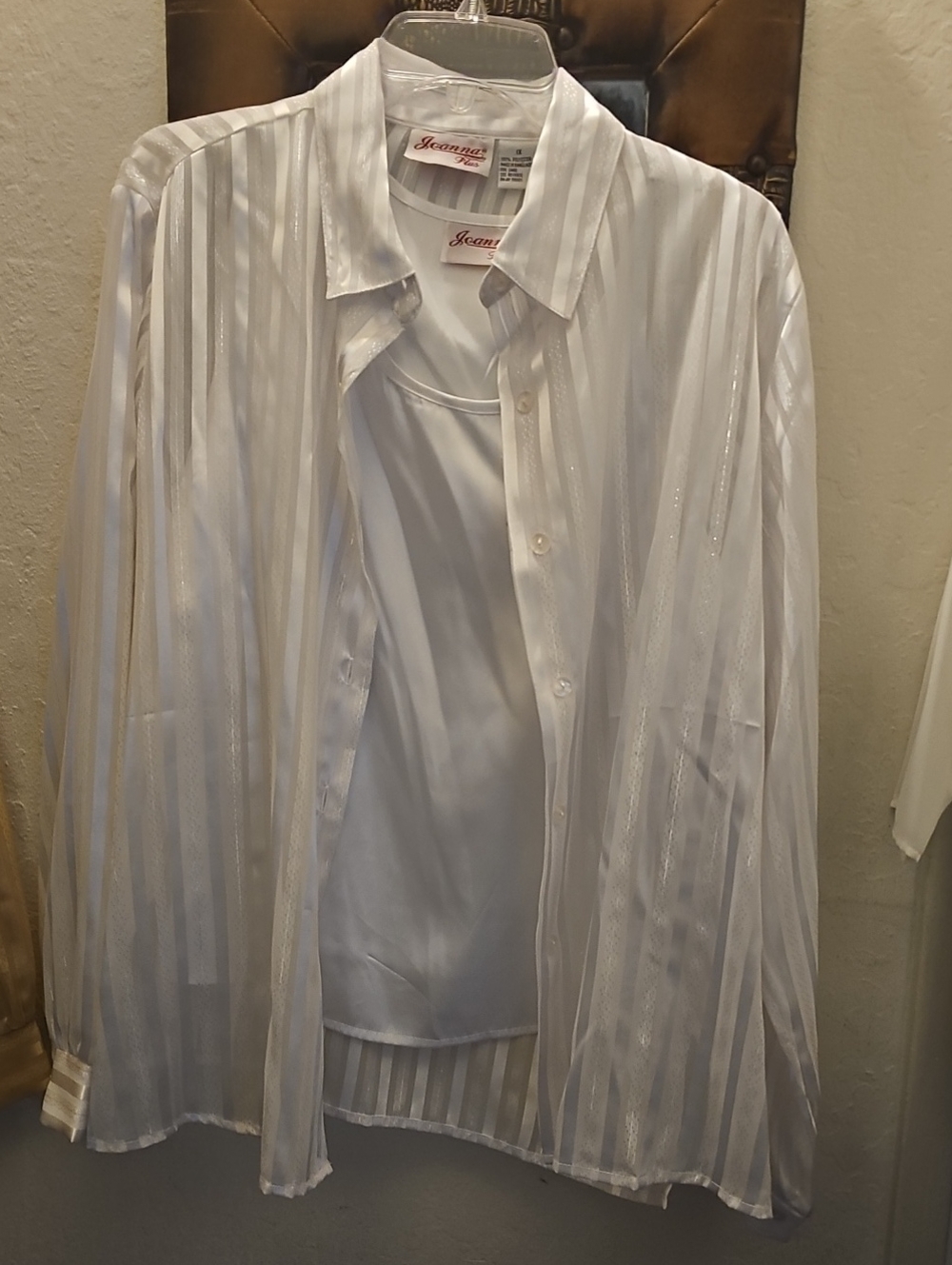 Metaphor Sheer Striped Button-Front Blouse in White